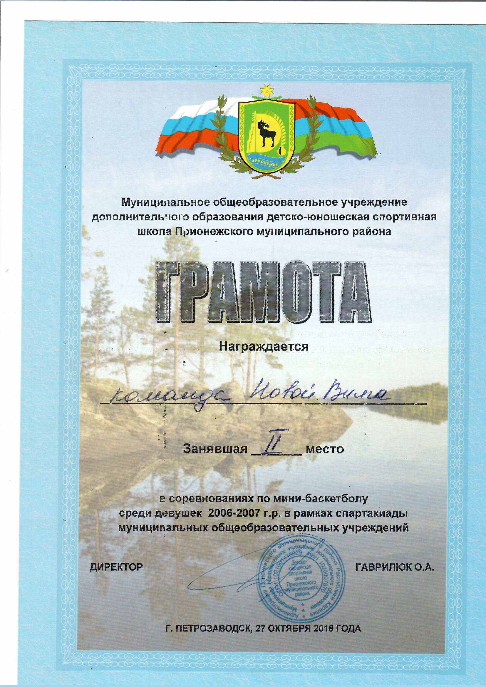 За 2 место в соревнованиях по мини-баскетболу среди девушек 2006-2007 г.р.